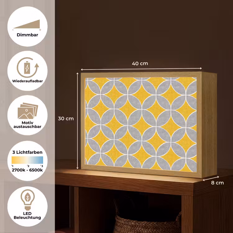 Geometrisch - Cirkels - Textuur - Grijs - Geel Light Box met batterij (Wandlamp) middel 907 -USP_websiteoverzichtDE