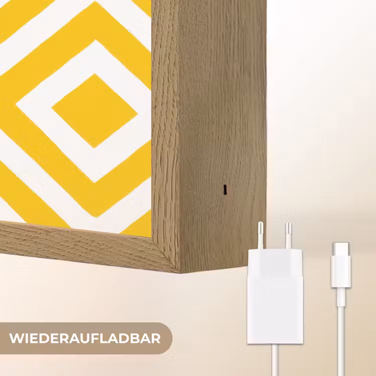 Geometrisch - Lijnen - Modern - Geel - Wit Light Box met batterij (Wandlamp) middel 907 -USP_websiteoplaadbaarDE