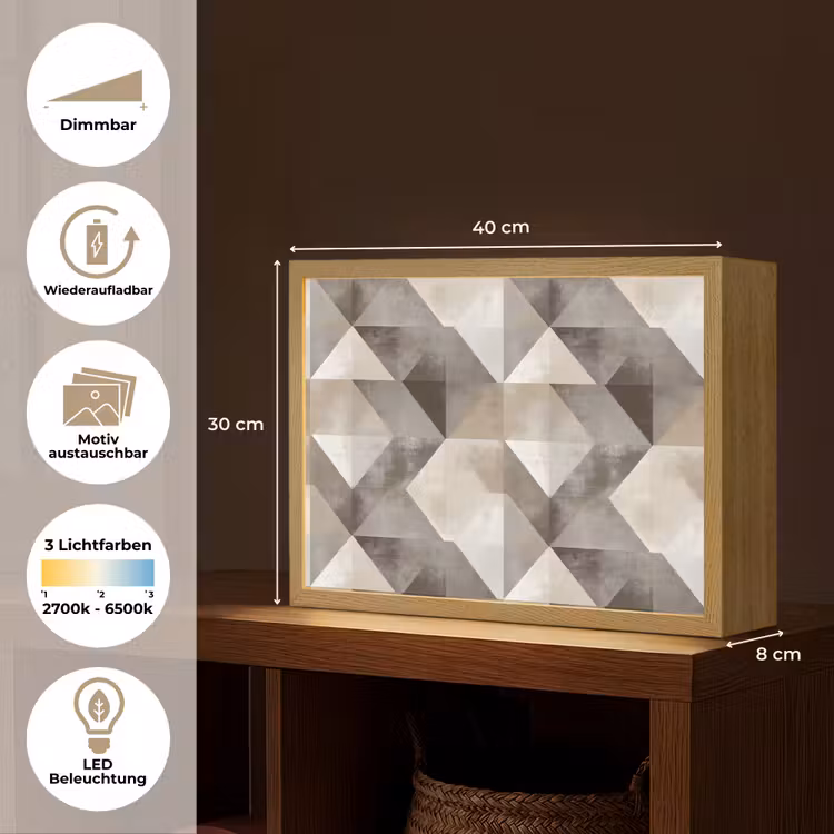 Geometrisch - Motief - Aardetinten Light Box met batterij (Wandlamp) middel 907 -USP_websiteoverzichtDE