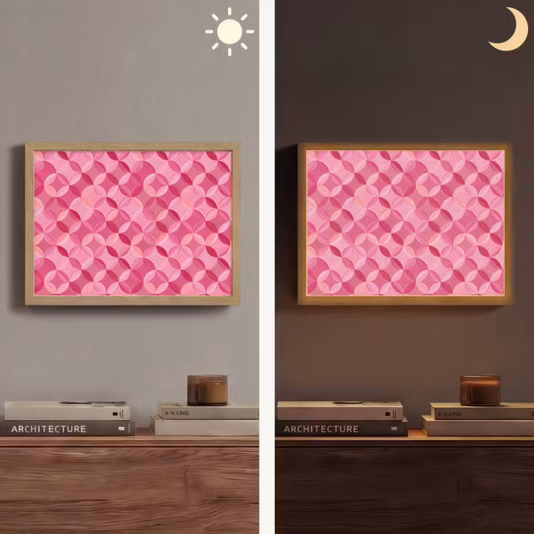 Geometrisch - Mozaïek - Modern - Roze Light Box met batterij (Wandlamp) middel 907 -sfeer3