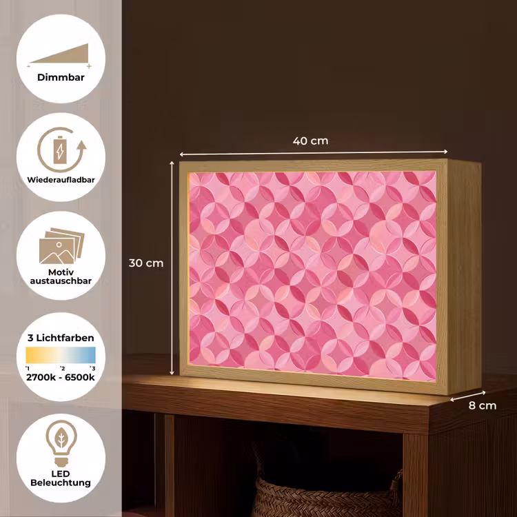 Geometrisch - Mozaïek - Modern - Roze Light Box met batterij (Wandlamp) middel 907 -USP_websiteoverzichtDE