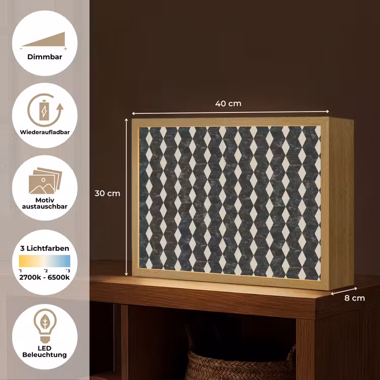 Geometrisch - Patroon - Marmer - Groen Light Box met batterij (Wandlamp) middel 907 -USP_websiteoverzichtDE