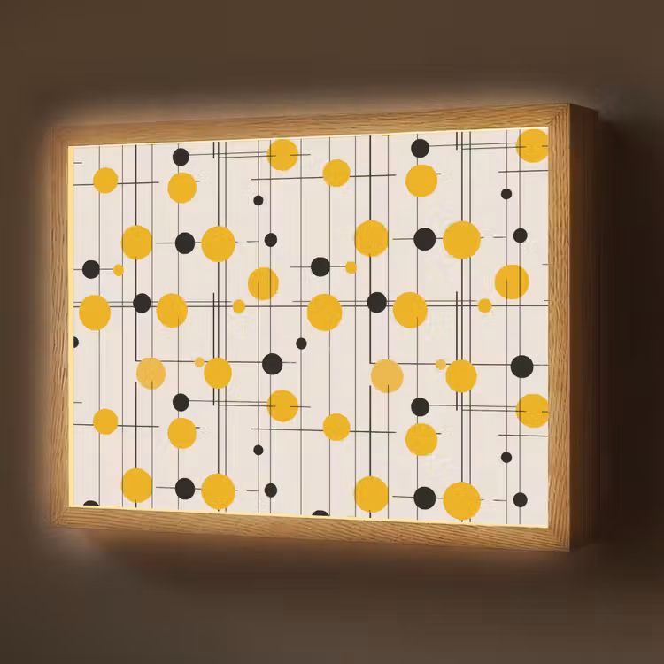 Geometrisch - Retro - Lijnen - Okergeel - Zwart Light Box met batterij (Wandlamp) middel 907 -z3d_website