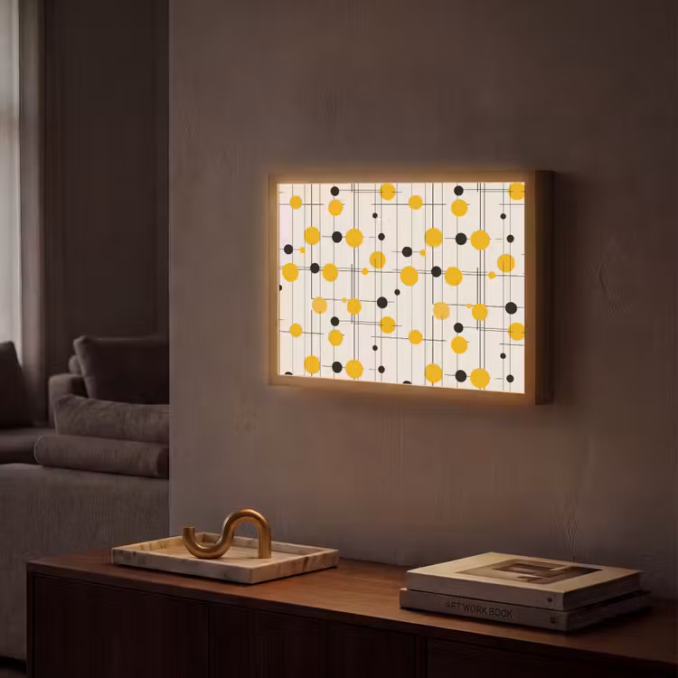 Geometrisch - Retro - Lijnen - Okergeel - Zwart Light Box met batterij (Wandlamp) middel 907 -sfeer1