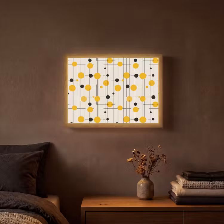Geometrisch - Retro - Lijnen - Okergeel - Zwart Light Box met batterij (Wandlamp) middel 907 -sfeer4