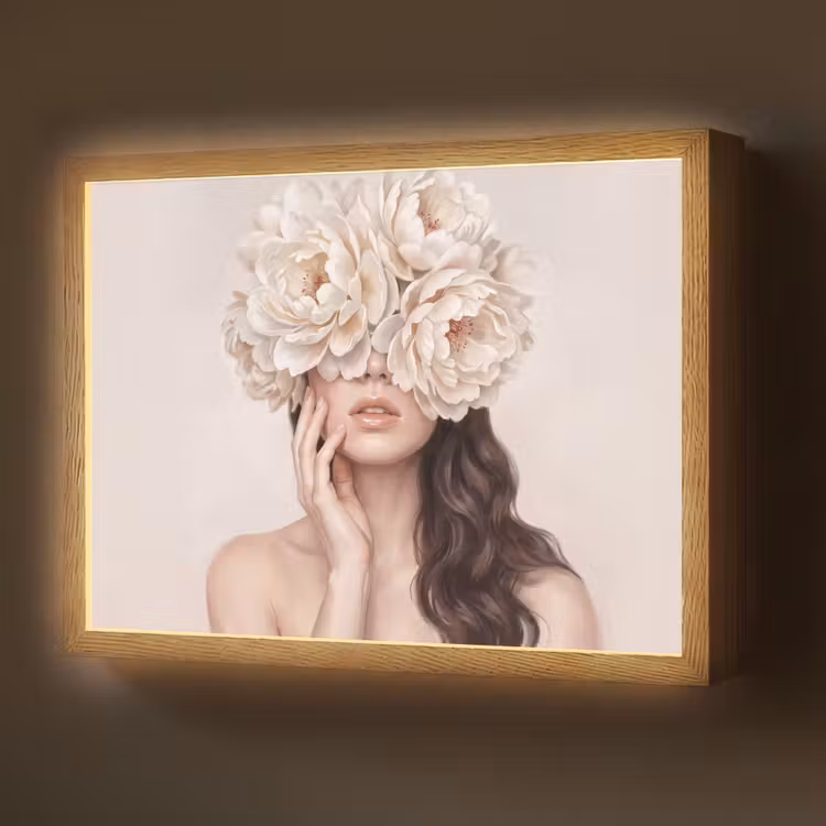 Gezicht - Pioenrozen - Crème Light Box met batterij (Wandlamp) middel -z3d_website