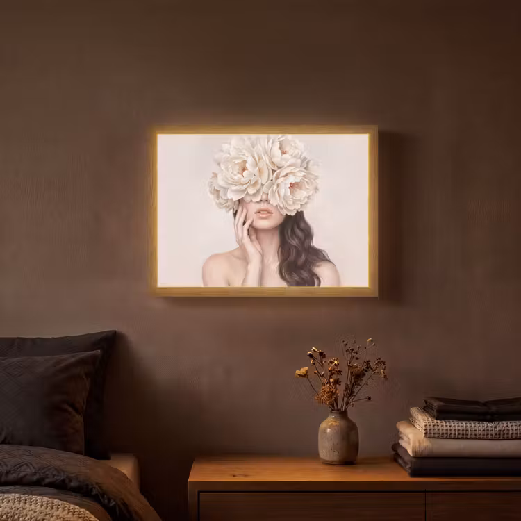 Gezicht - Pioenrozen - Crème Light Box met batterij (Wandlamp) middel -sfeer4