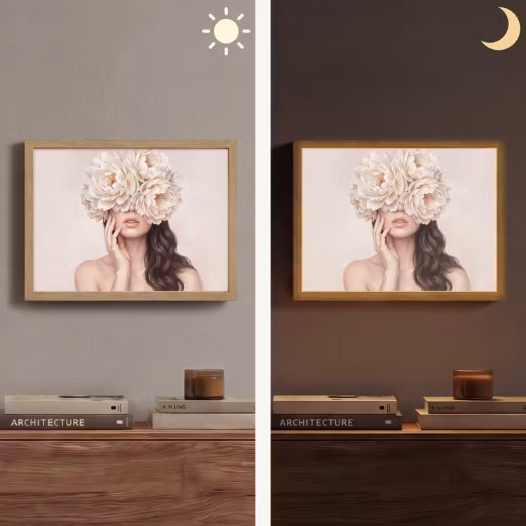 Gezicht - Pioenrozen - Crème Light Box met batterij (Wandlamp) middel -sfeer3