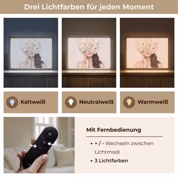 Gezicht - Pioenrozen - Crème Light Box met batterij (Wandlamp) middel -USP_lichtkleurDE
