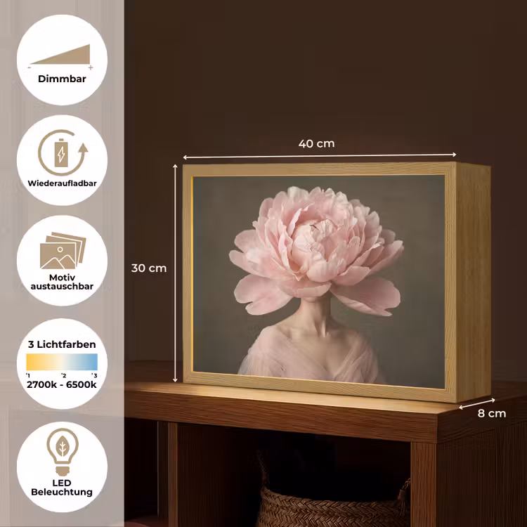 Gezicht - Roos - Roze Light Box met batterij (Wandlamp) middel -USP_websiteoverzichtDE