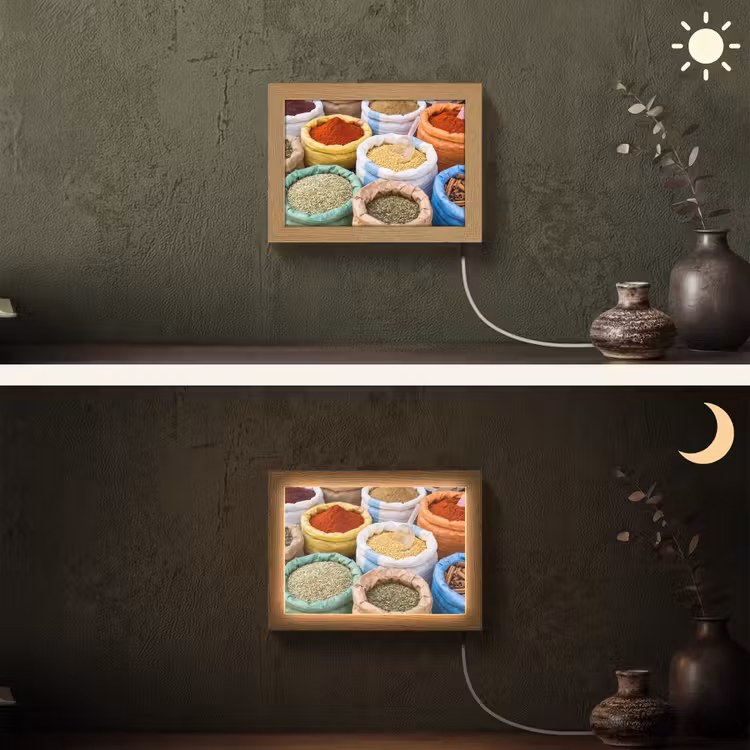 Lightbox - Wandleuchte - Gewürze – Beutel – Markt - Kruiden - Zakken - Markt Light Box met kabel (Wandlamp) klein