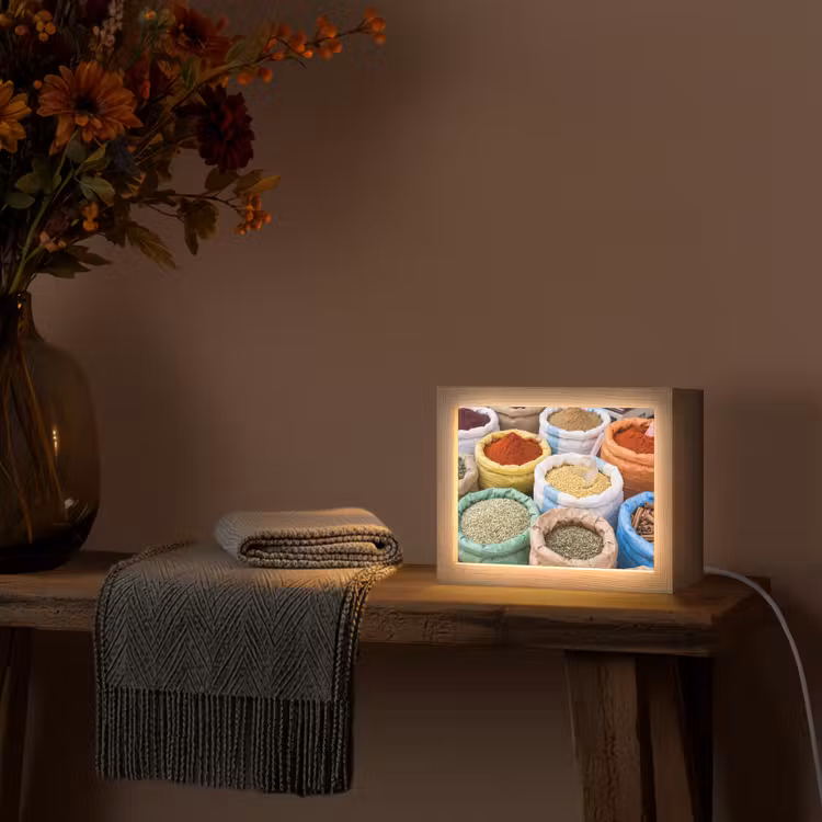 Lightbox - Wandleuchte - Gewürze – Beutel – Markt - Kruiden - Zakken - Markt Light Box met kabel (Wandlamp) klein