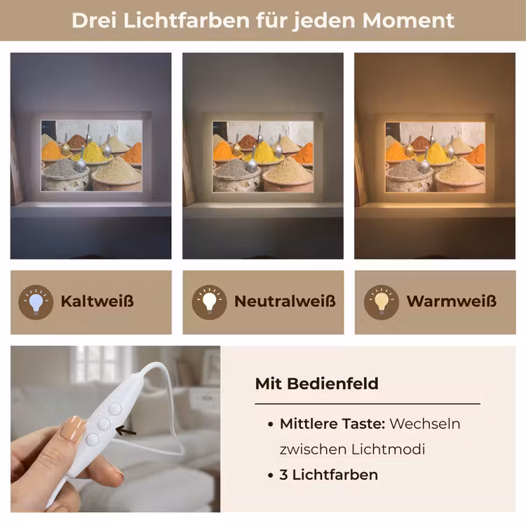 Lightbox - Wandleuchte - Gewürze – Gläser – Orientalisch - Kruiden - Potten - Oosters Light Box met kabel (Wandlamp) klein