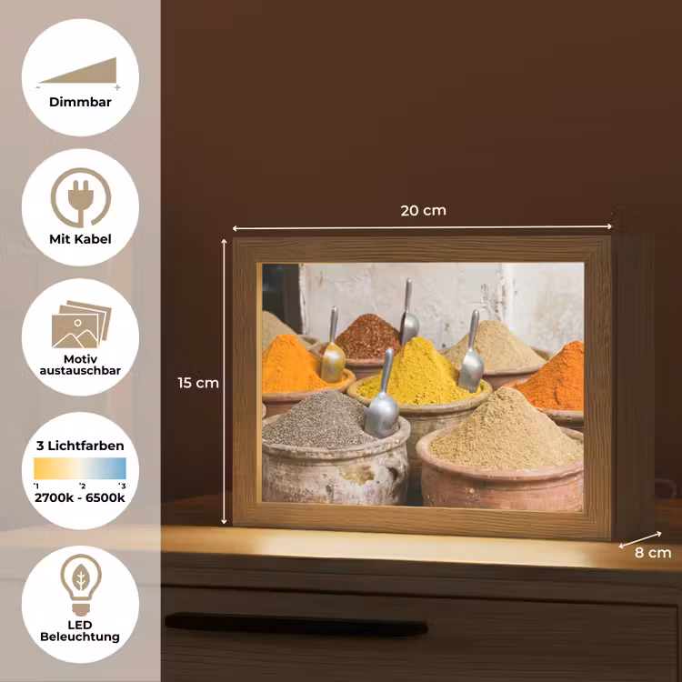 Lightbox - Wandleuchte - Gewürze – Gläser – Orientalisch - Kruiden - Potten - Oosters Light Box met kabel (Wandlamp) klein