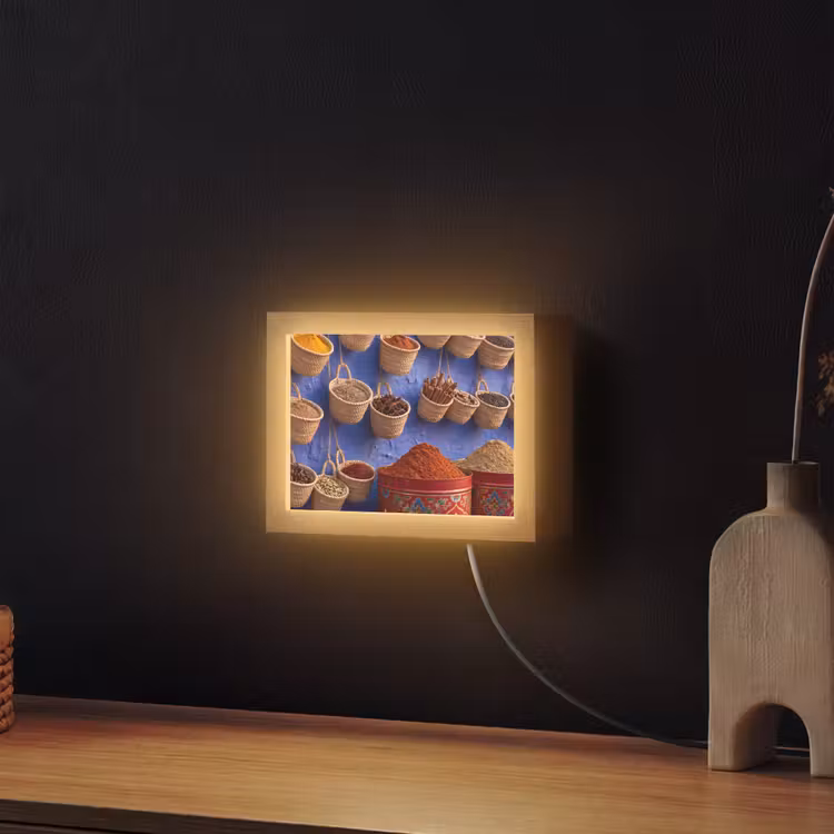 Lightbox - Wandleuchte - Gewürze – Körbe – Markt - Kruiden - Manden - Markt Light Box met kabel (Wandlamp) klein