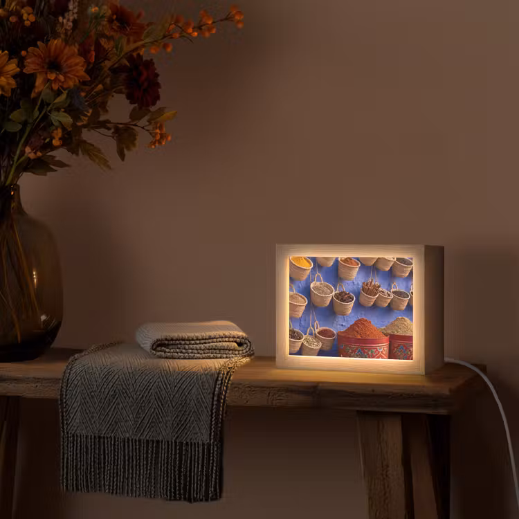 Lightbox - Wandleuchte - Gewürze – Körbe – Markt - Kruiden - Manden - Markt Light Box met kabel (Wandlamp) klein