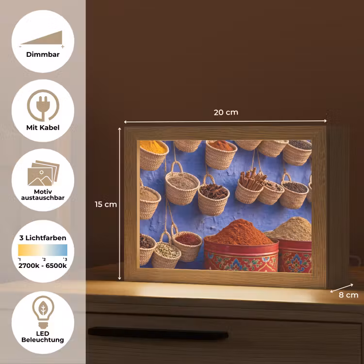 Lightbox - Wandleuchte - Gewürze – Körbe – Markt - Kruiden - Manden - Markt Light Box met kabel (Wandlamp) klein