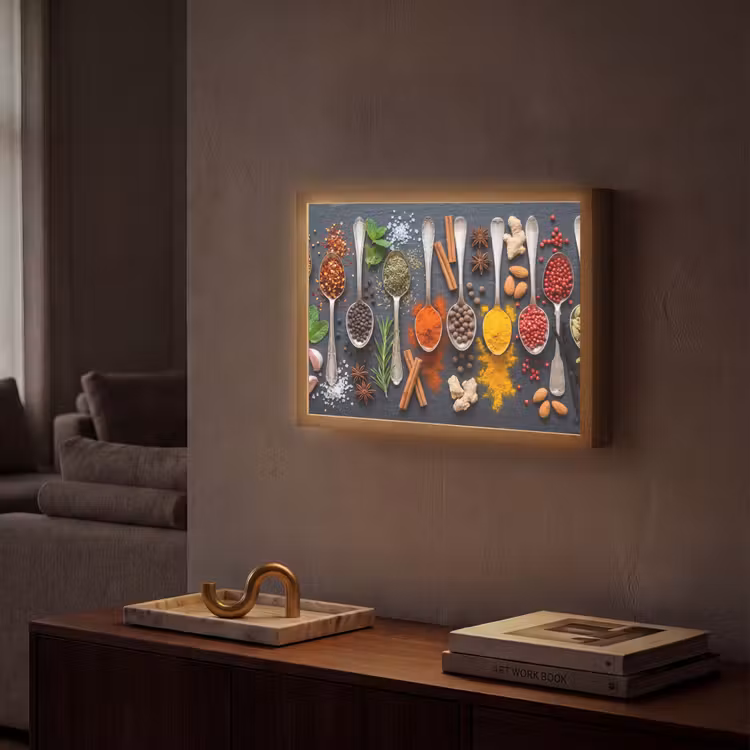 Kruiden - Lepels - Culinair - Kleurrijk - Sfeervol Light Box met batterij (Wandlamp) middel -sfeer1