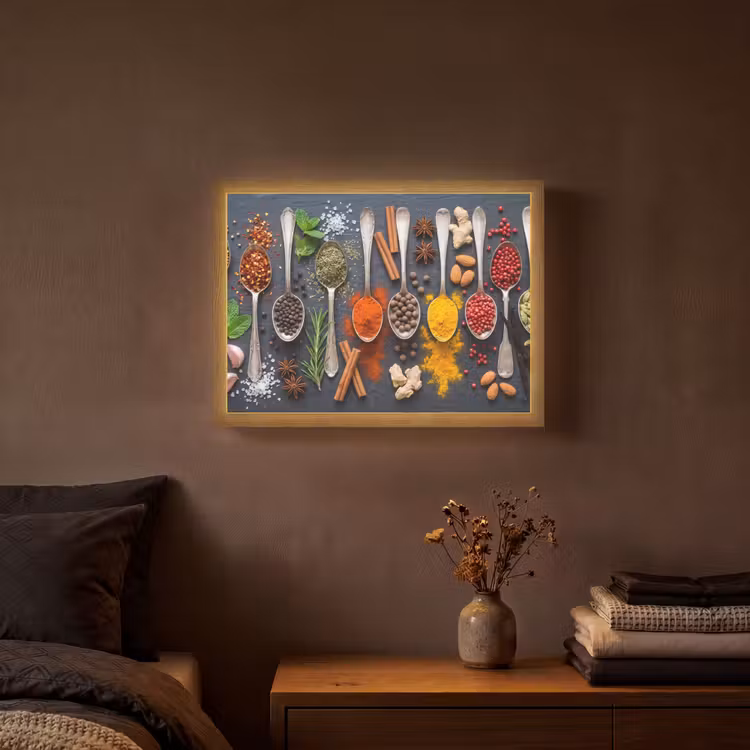 Kruiden - Lepels - Culinair - Kleurrijk - Sfeervol Light Box met batterij (Wandlamp) middel -sfeer4