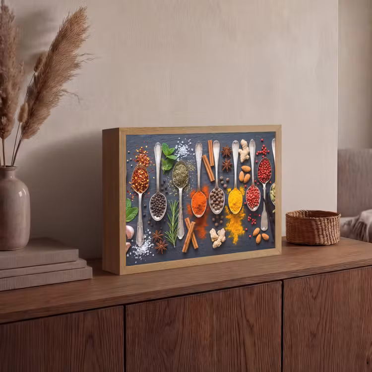 Kruiden - Lepels - Culinair - Kleurrijk - Sfeervol Light Box met batterij (Wandlamp) middel -sfeer2