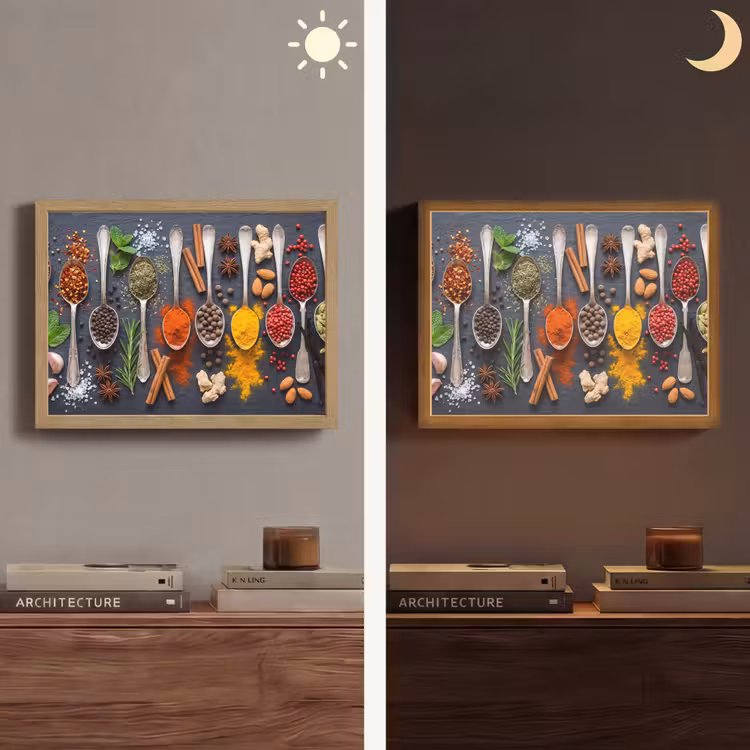 Kruiden - Lepels - Culinair - Kleurrijk - Sfeervol Light Box met batterij (Wandlamp) middel -sfeer3