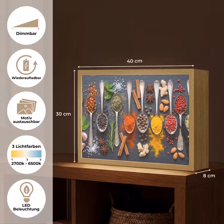 Kruiden - Lepels - Culinair - Kleurrijk - Sfeervol Light Box met batterij (Wandlamp) middel -USP_websiteoverzichtDE