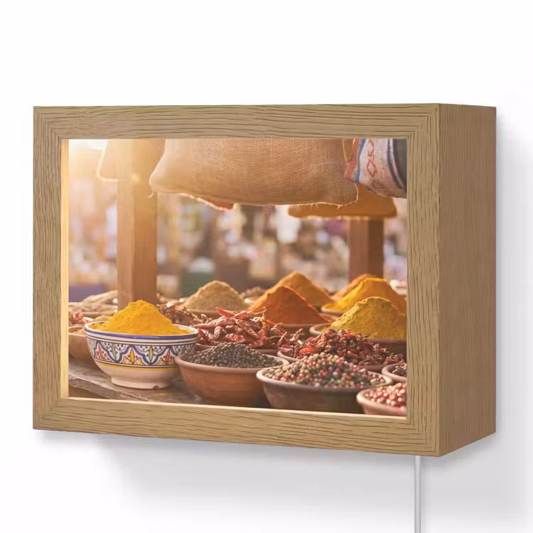 Lightbox - Wandleuchte - Gewürze – Markt – Bunt - Specerijen - Markt - Kleurrijk Light Box met kabel (Wandlamp) klein