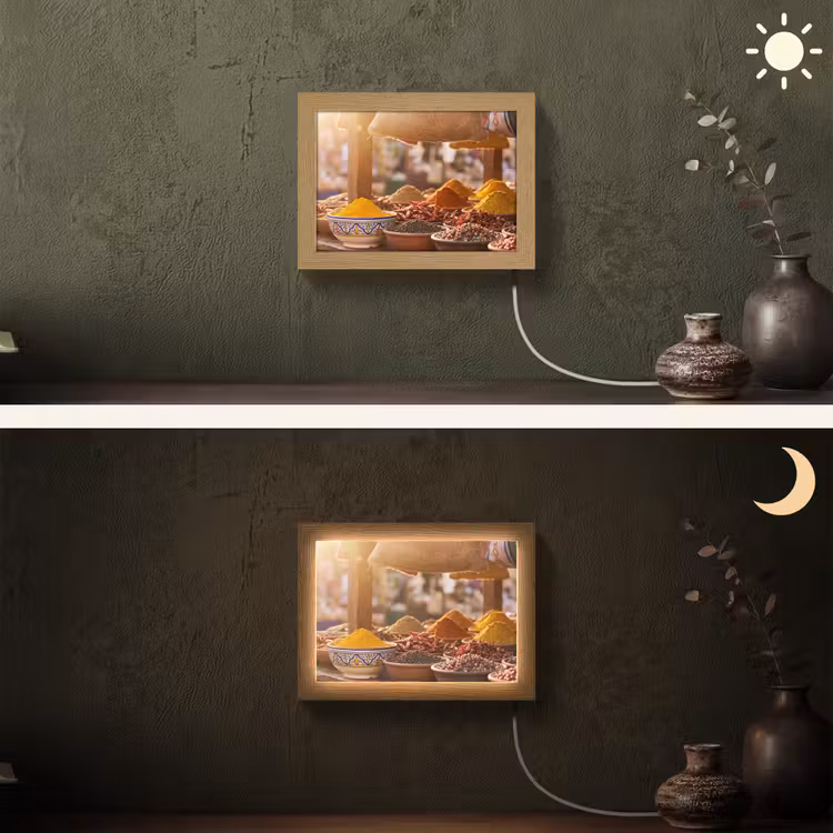 Lightbox - Wandleuchte - Gewürze – Markt – Bunt - Specerijen - Markt - Kleurrijk Light Box met kabel (Wandlamp) klein