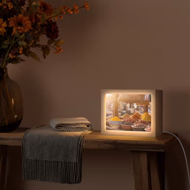 Lightbox - Wandleuchte - Gewürze – Markt – Bunt - Specerijen - Markt - Kleurrijk Light Box met kabel (Wandlamp) klein