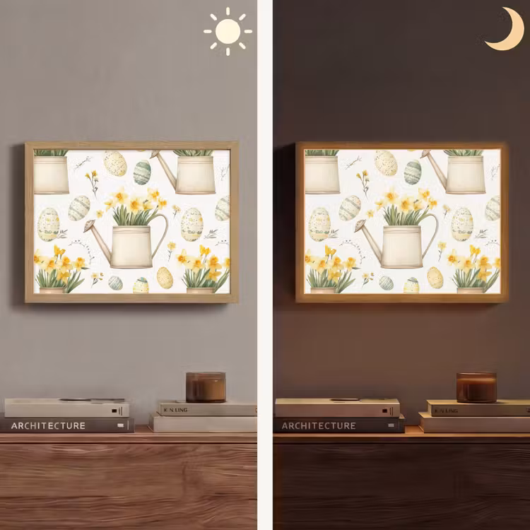 Gieter - Bloemen - Eieren Light Box met batterij (Wandlamp) middel -sfeer3