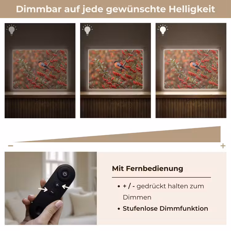 Goudvink - Bessen - Herfst - Natuur - Kleurrijk Light Box met batterij (Wandlamp) middel -USP_dimbaarDE