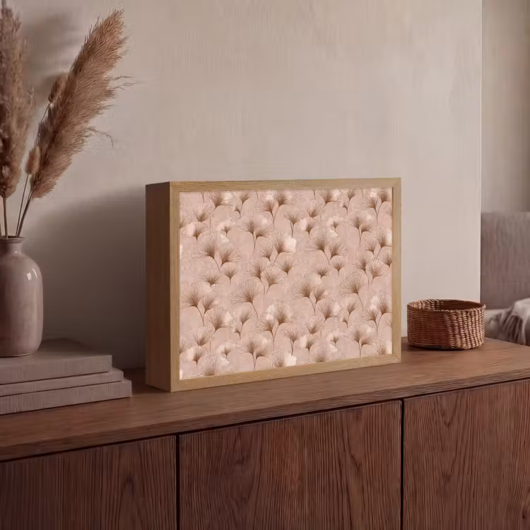Ginkgo - Patroon - Roze Light Box met batterij (Wandlamp) middel 907 -sfeer2