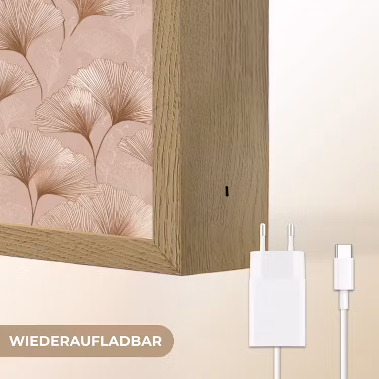 Ginkgo - Patroon - Roze Light Box met batterij (Wandlamp) middel 907 -USP_websiteoplaadbaarDE