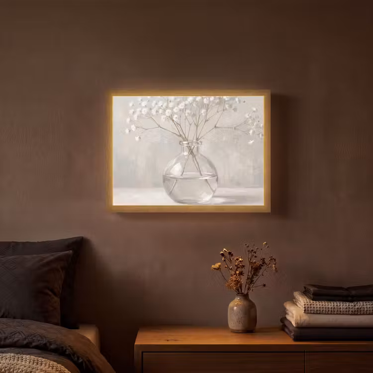 Gipskruid - Vaas - Wit Light Box met batterij (Wandlamp) middel -sfeer4