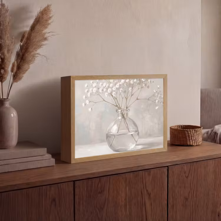 Gipskruid - Vaas - Wit Light Box met batterij (Wandlamp) middel -sfeer2