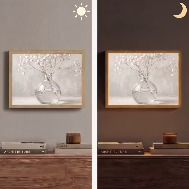 Gipskruid - Vaas - Wit Light Box met batterij (Wandlamp) middel -sfeer3
