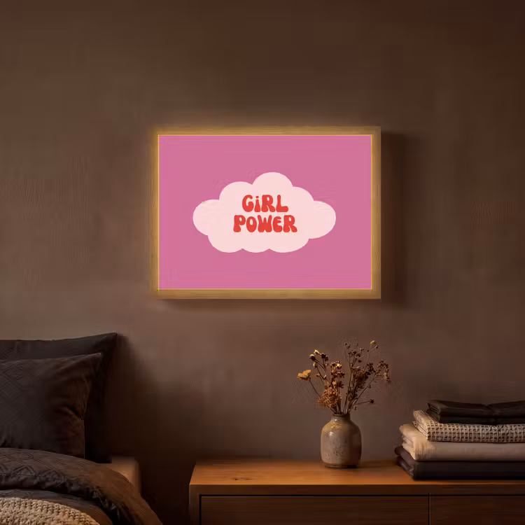 Girl power - Wolk - Roze Light Box met batterij (Wandlamp) middel -sfeer4
