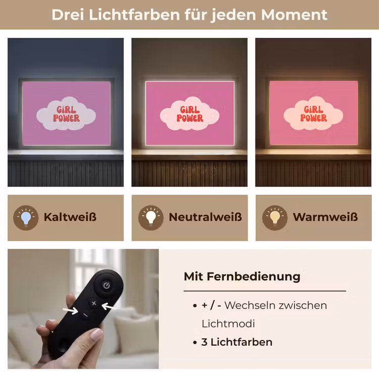 Girl power - Wolk - Roze Light Box met batterij (Wandlamp) middel -USP_lichtkleurDE