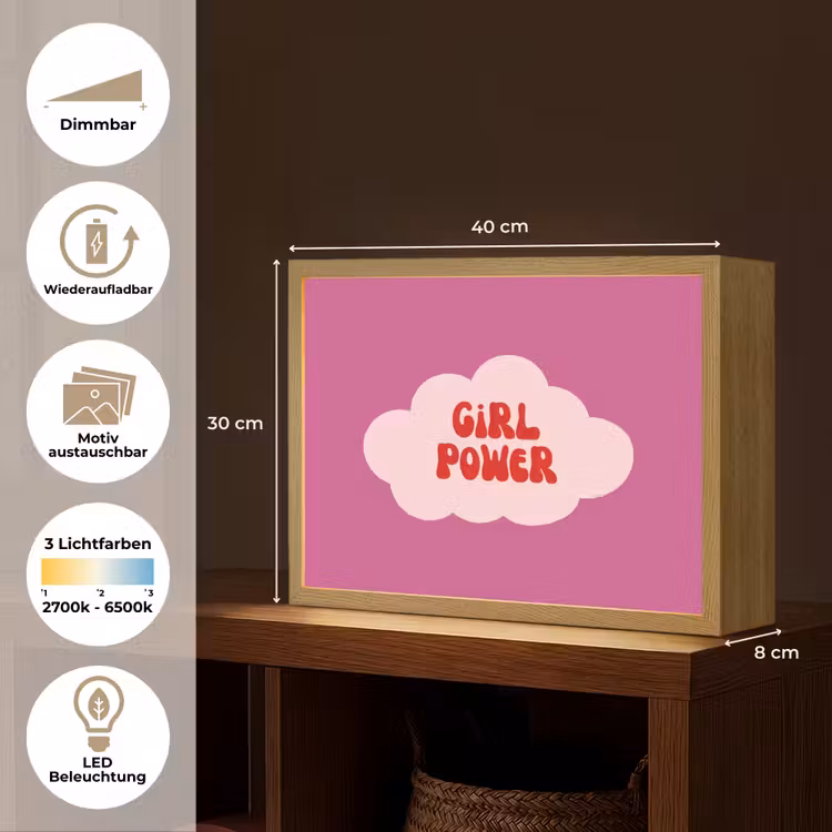 Girl power - Wolk - Roze Light Box met batterij (Wandlamp) middel -USP_websiteoverzichtDE
