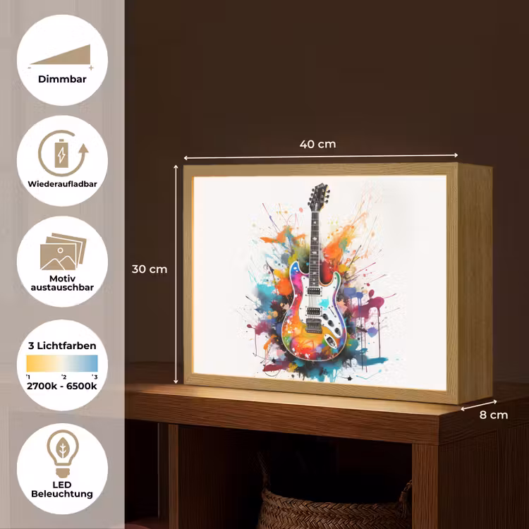 Gitaar - Graffiti - Muziek - Wit Light Box met batterij (Wandlamp) middel -USP_websiteoverzichtDE
