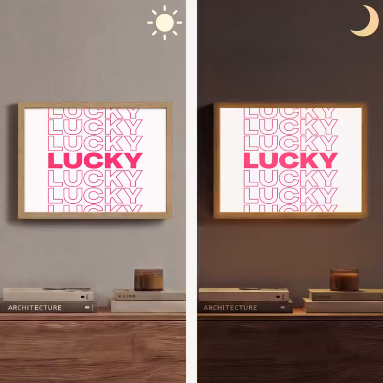 Lucky - Roze - Patroon Light Box met batterij (Wandlamp) middel -sfeer3