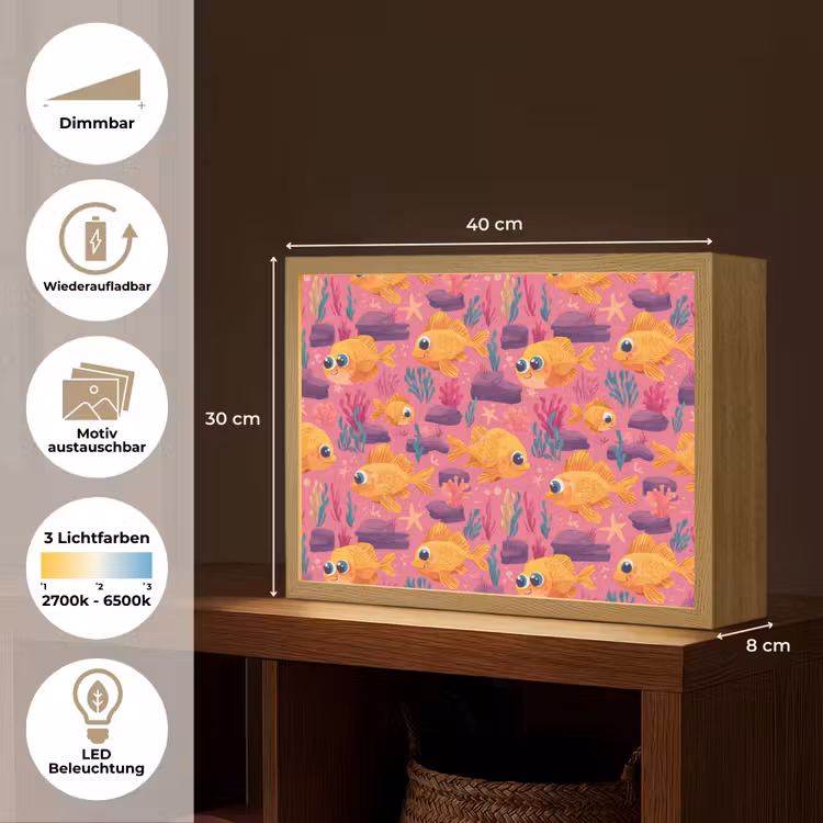 Goudvissen - Koraal - Kleurrijk Light Box met batterij (Wandlamp) middel 907 -USP_websiteoverzichtDE
