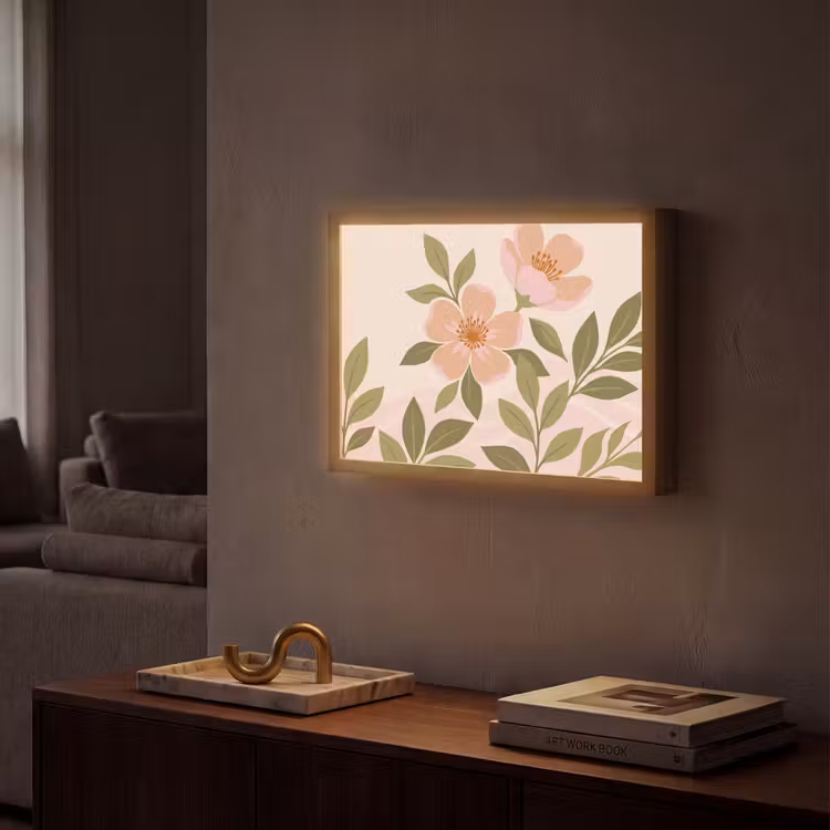 Grafisch - Bloemen - Roze Light Box met batterij (Wandlamp) middel -sfeer1