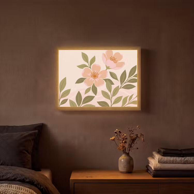 Grafisch - Bloemen - Roze Light Box met batterij (Wandlamp) middel -sfeer4