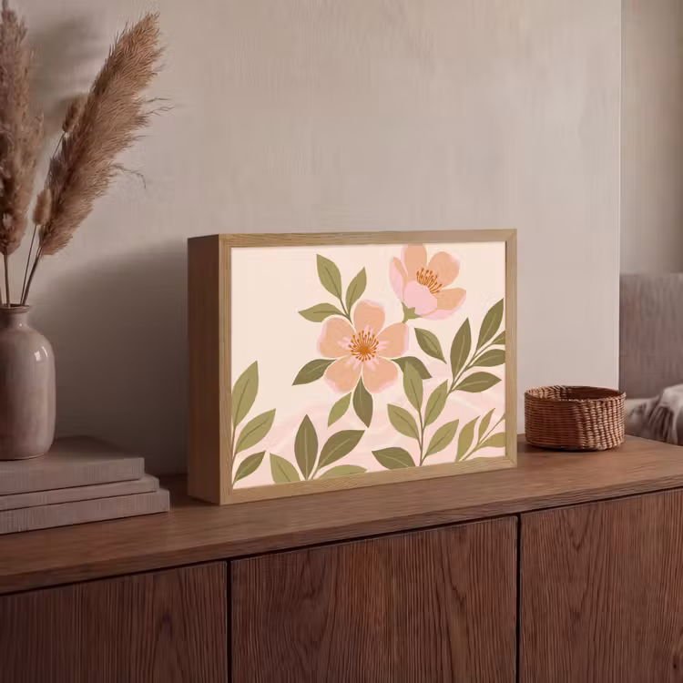 Grafisch - Bloemen - Roze Light Box met batterij (Wandlamp) middel -sfeer2