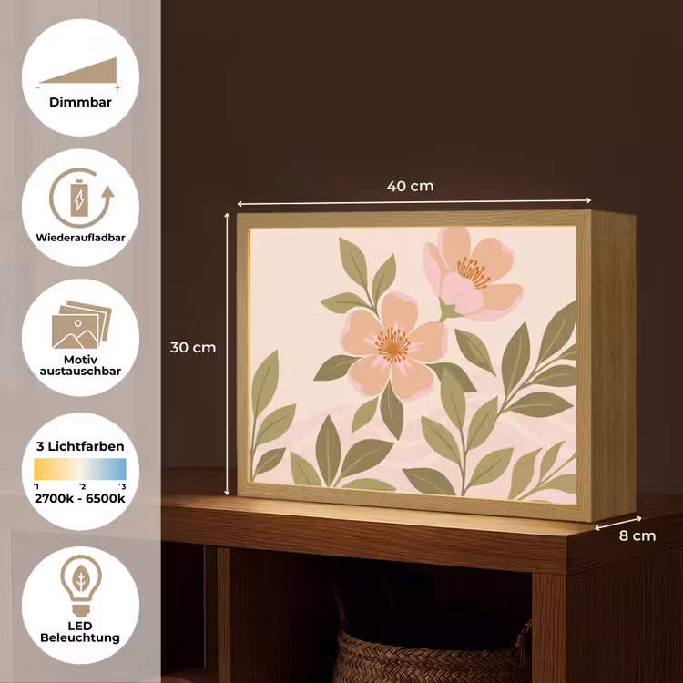 Grafisch - Bloemen - Roze Light Box met batterij (Wandlamp) middel -USP_websiteoverzichtDE