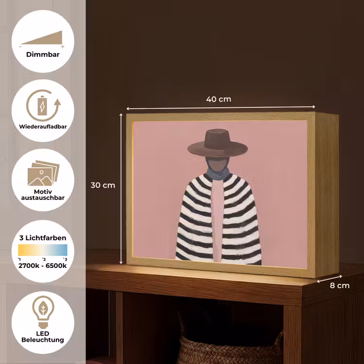 Grafisch - Vrouw - Roze Light Box met batterij (Wandlamp) middel -USP_websiteoverzichtDE
