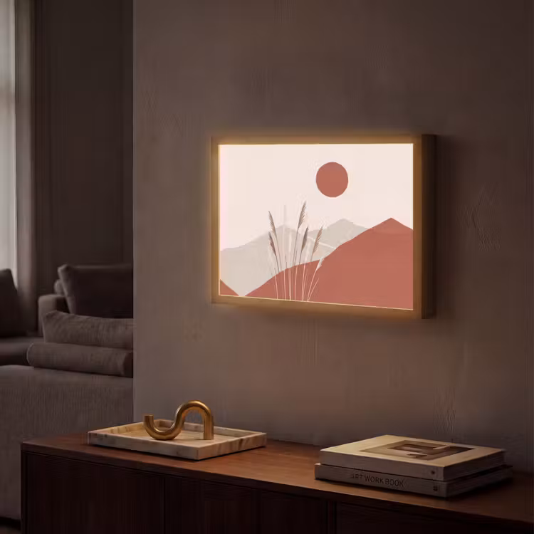 Gras - Landschap - Natuur - Abstract - Beige Light Box met batterij (Wandlamp) middel -sfeer1
