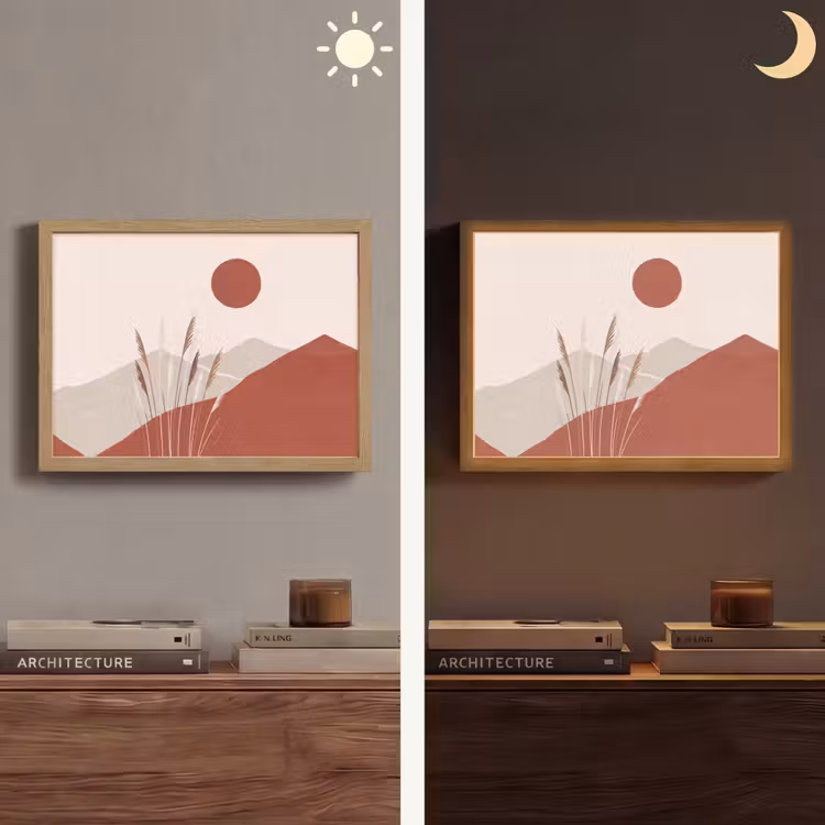 Gras - Landschap - Natuur - Abstract - Beige Light Box met batterij (Wandlamp) middel -sfeer3