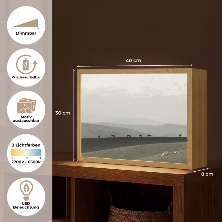 Grijs - Berg - Paarden Light Box met batterij (Wandlamp) middel -USP_websiteoverzichtDE